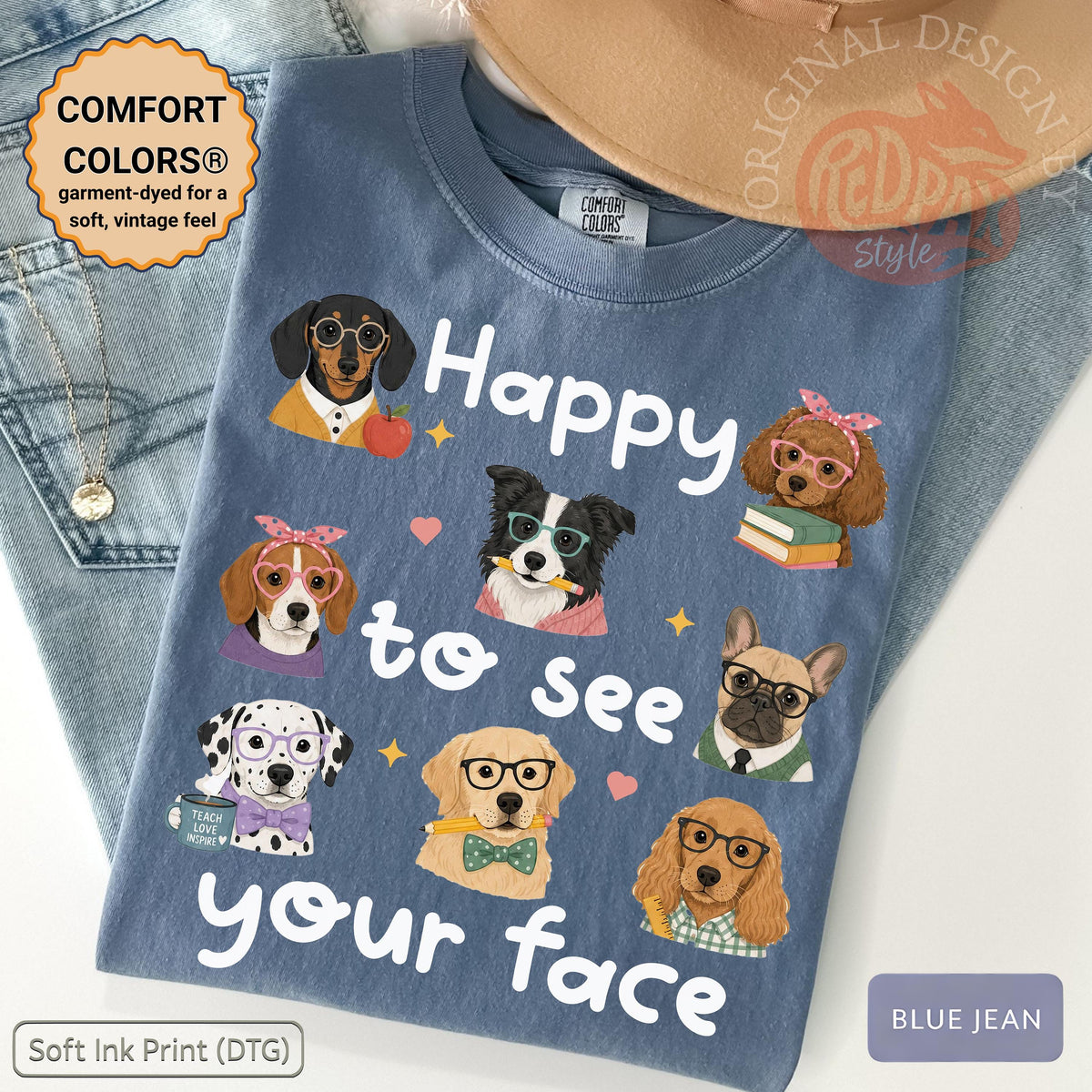 Happy See Face Teacher Dog Lover Teacher Tee Teacher Dog Comfort Colors Teacher Back School Tee