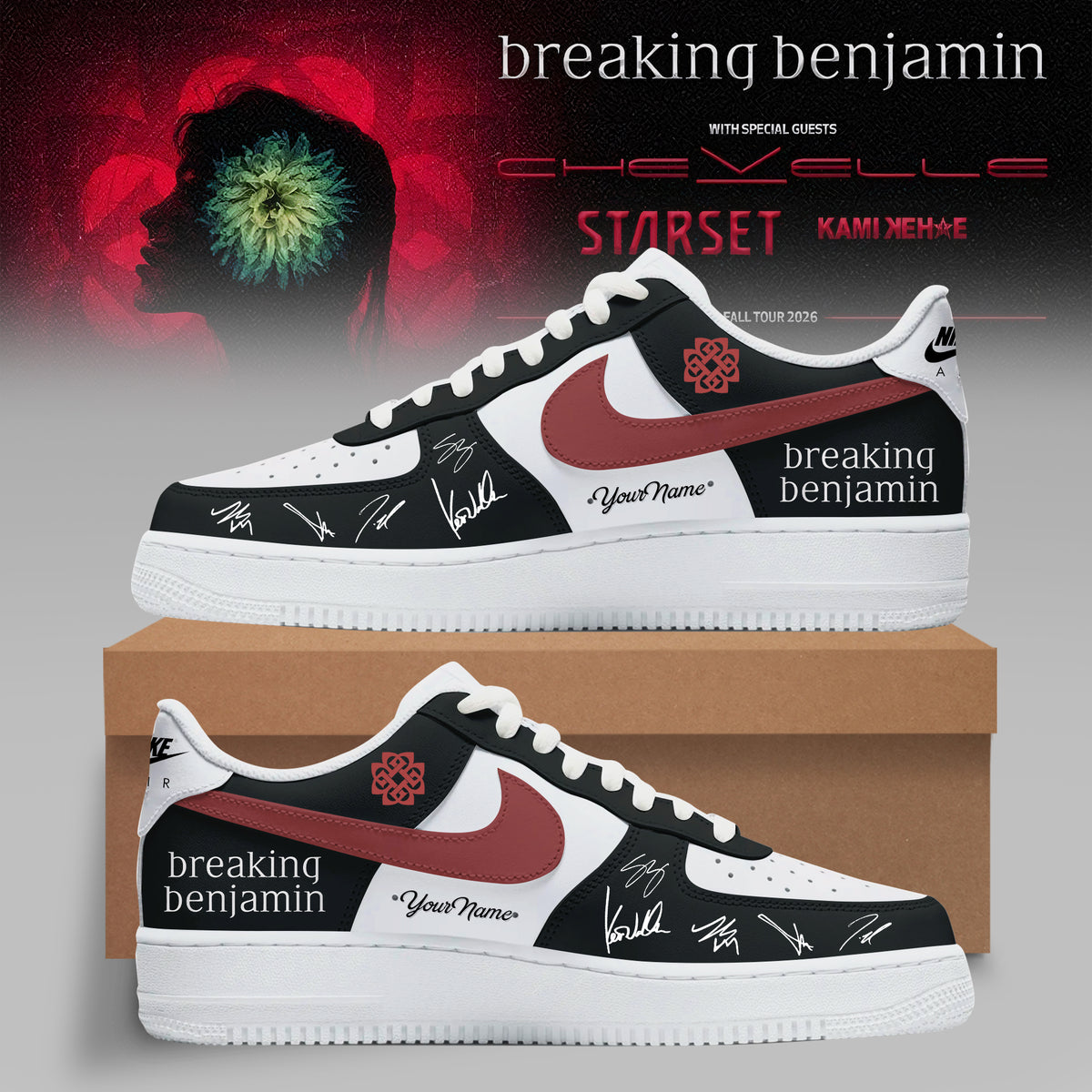 Breaking Benjamin American Tour 2026 Classic Air Force 1 Shoes Custom – Black