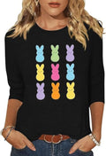 Women 3/4 Sleeve Shirts Cute Bunny Easter Eggs Graphic Shirts Spring Comfortable Basic Colorful Tops Blouse
