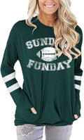 Football Graphic Long Sleeve Shirts for Women Crew Neck Fall Sweatshirt Striped Sunday Funday