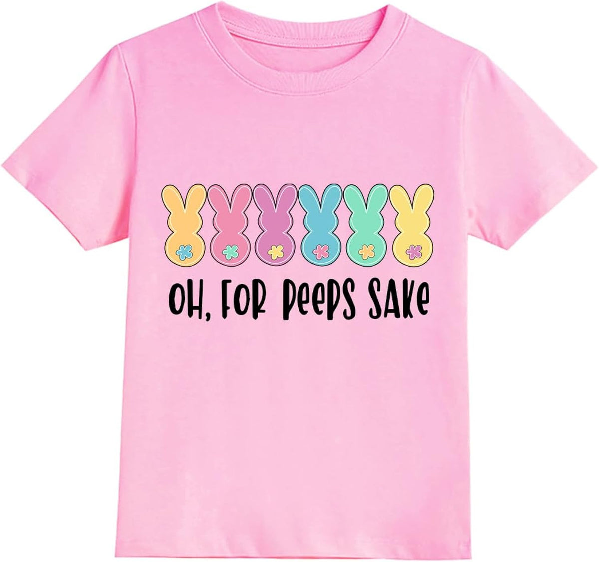 Girls Easter Shirts Kids Bunny Peace Love Peeps Tees Toddler Short Sleeve Tops Happy Easter Day Outfit 2-10T