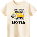 Toddler Easter Shirt – Easter Shirts for Boys Girls Bunny Cross He is Risen Eggs Digger Outfit Kids 2T-7T