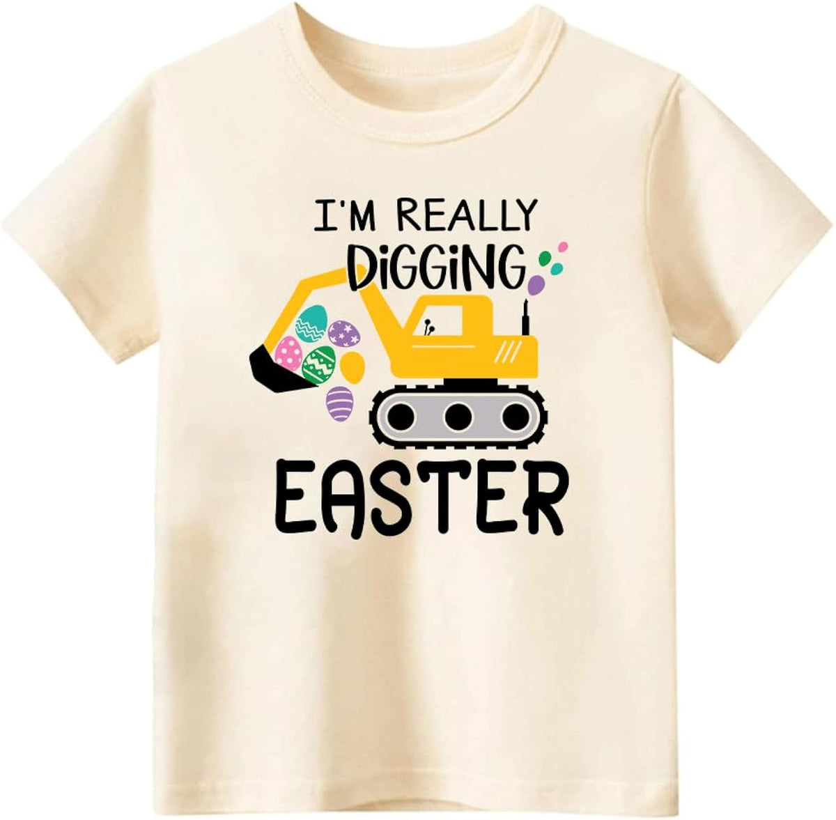 Toddler Easter Shirt – Easter Shirts for Boys Girls Bunny Cross He is Risen Eggs Digger Outfit Kids 2T-7T