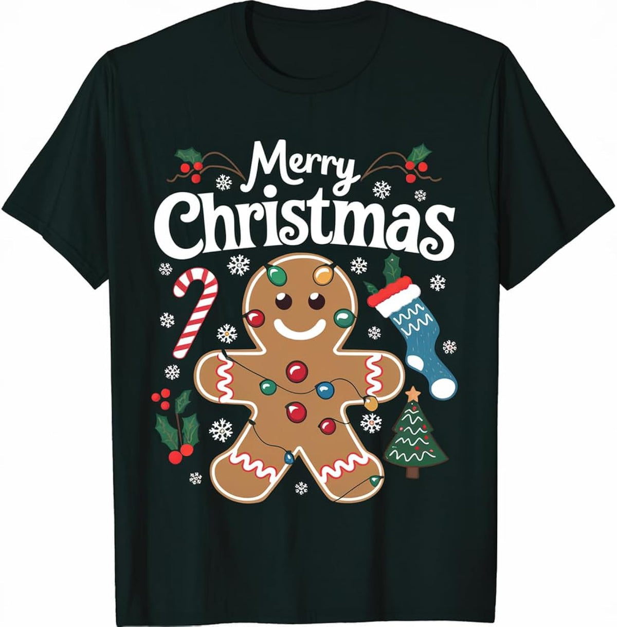Merry Christmas with Festive Gingerbread Pajamas T-Shirt