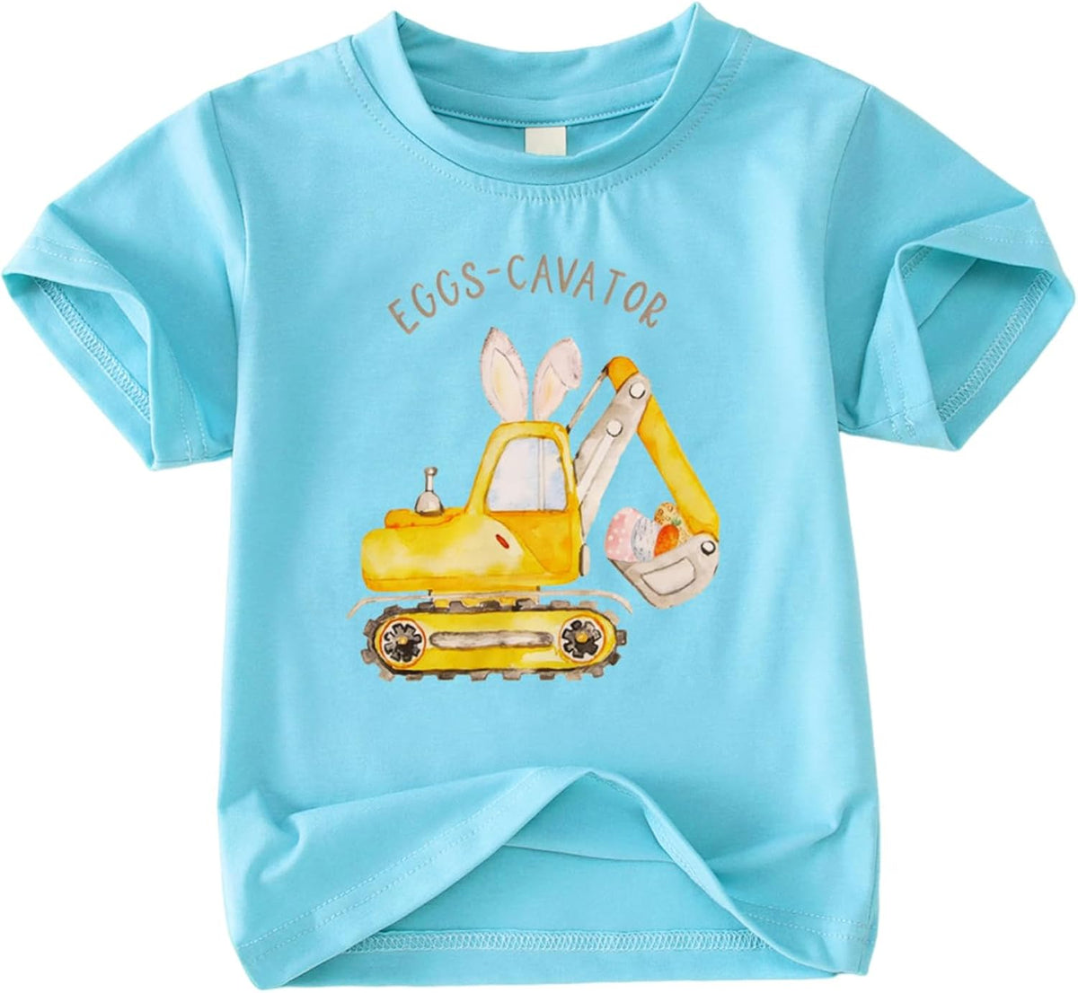 Toddler Kid Boy Girl Easter Shirt Cute Eggs Cavator Short Sleeve Funny Bunny Excavator Graphic Tee Tops