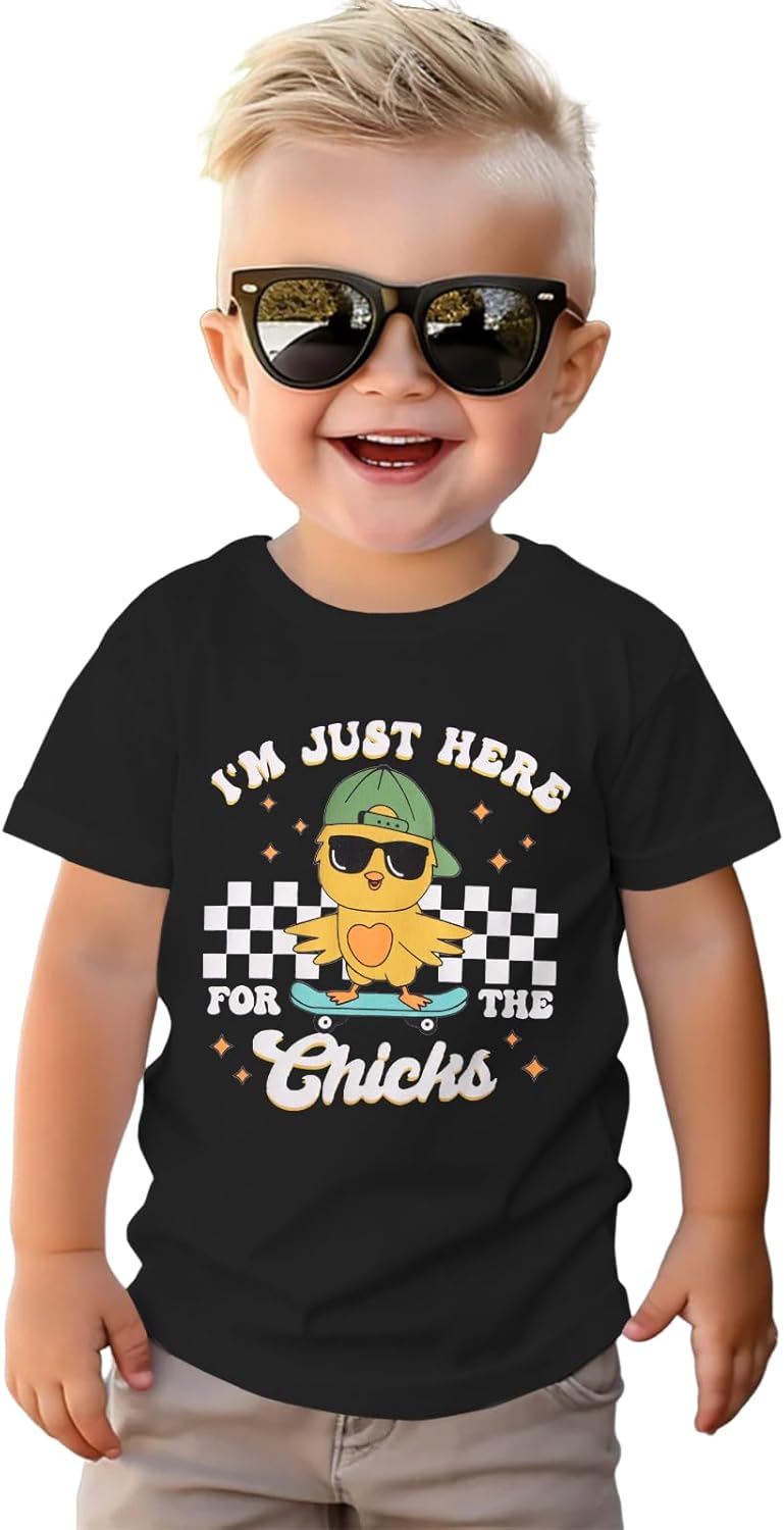 Easter Shirts for Toddler Baby Boy I'm Just Here for The Chicks Kid Funny Skateboard Tee Short Sleeve Tops