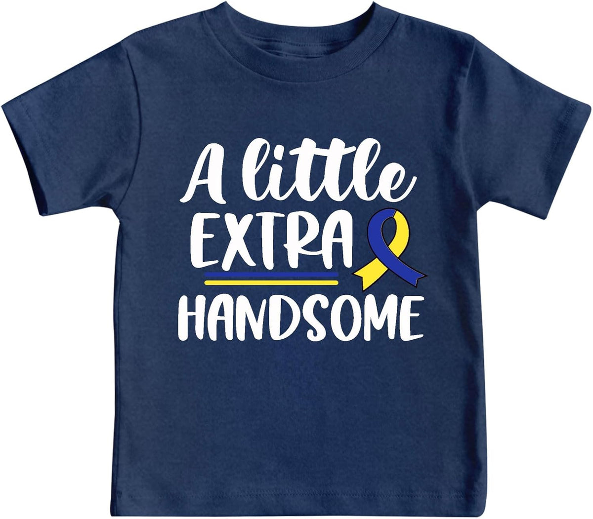 Kids Down Syndrome Awareness Shirts Unisex Kid Blue Yellow Ribbon Tee