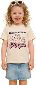Easter Bunny Shirt Girls Chillin' with My Peeps Toddler Girl Checkerboard Bunny Graphic Tee Tops 18M-12 Year