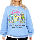 Personalized Easter Mama Custom Kids Names Bunny Pastel Spring Graphic Pullover for Women Grandma