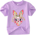 Toddler Girls Easter Shirt Kids Cute Bunny Blowing Bubblegum Happy Easter Glasses Rabbit Short Sleeve Tee Tops