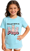 Kid Girl Easter Bunny Chillin' with My Peeps Shirt Short Sleeve Funny Happy Easter Graphic Tees Tops