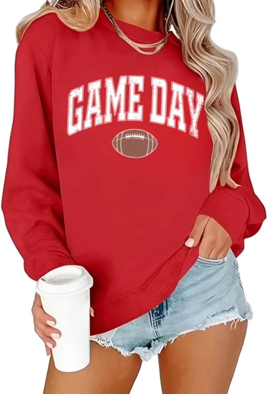Game Day Sweatshirt for Women Cute Football Graphic Pullover Shirt Football Season Long Sleeve Tops