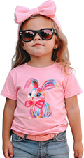 Toddler Girls Easter Shirts Kids Cute Colorful Bunny Graphic Bow Rabbit Happy Easter Short Sleeve Tees Tops