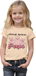 Toddler Baby Girl Easter Shirt Chillin with My Peeps Cute Checkered Bunny Short Sleeve Tee Tops