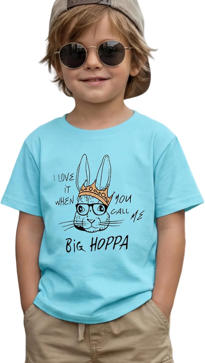 Toddler Kid Boy Easter Shirt Funny Bunny I Love It When You Call Me Big Hoppa Rabbit Graphic Tee Tops