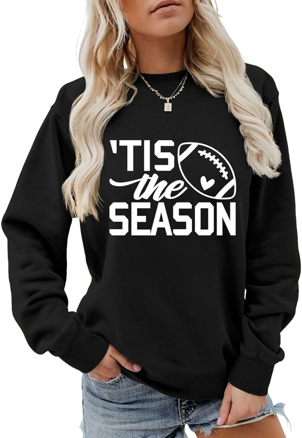 Tis The Season Football Sweatshirt Game Day Football Sweater Women Cute Football Season Fall Winter Crewneck Top