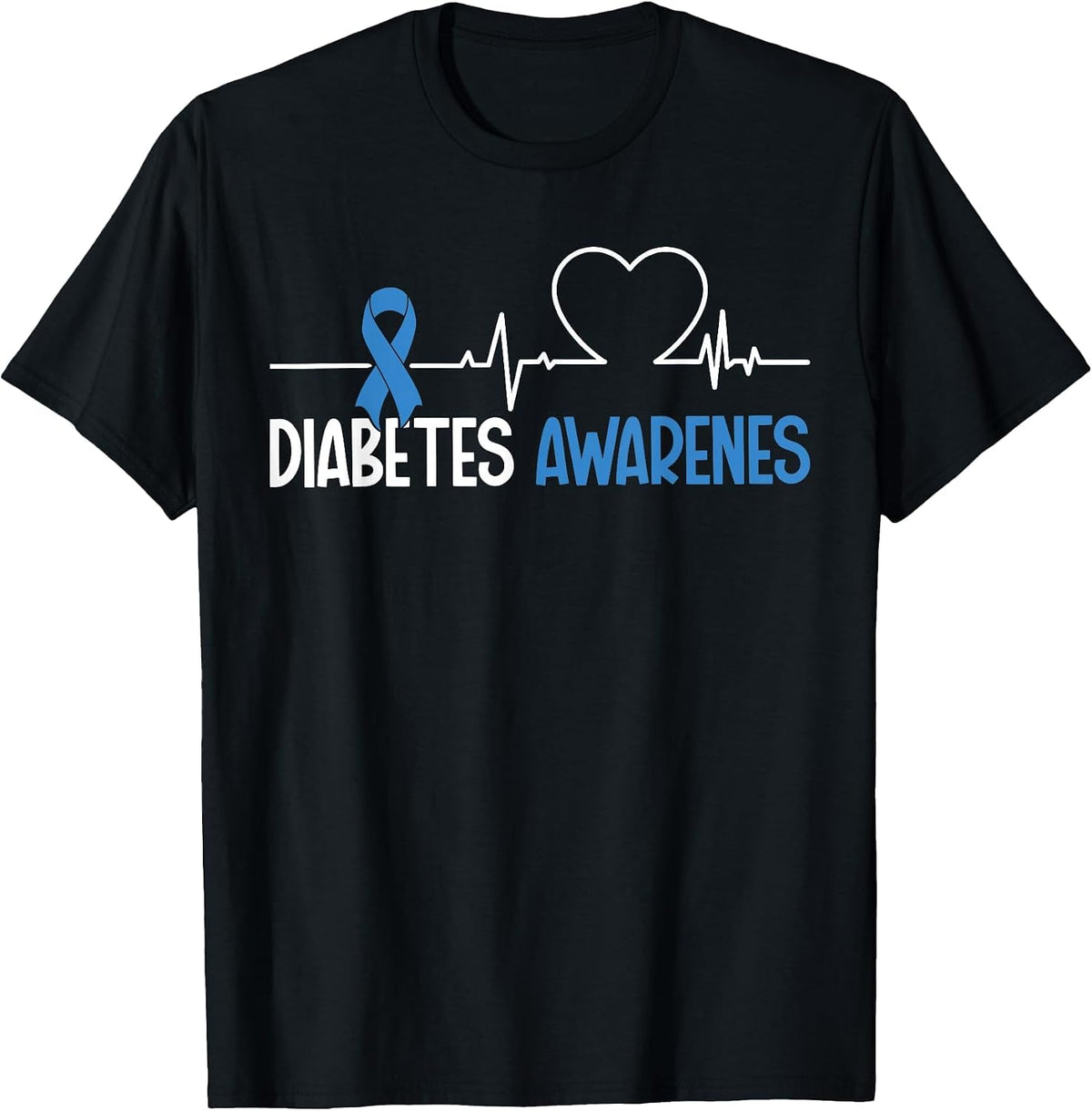 Diabetes Awareness Heartbeat Blue Ribbon Support T-Shirt
