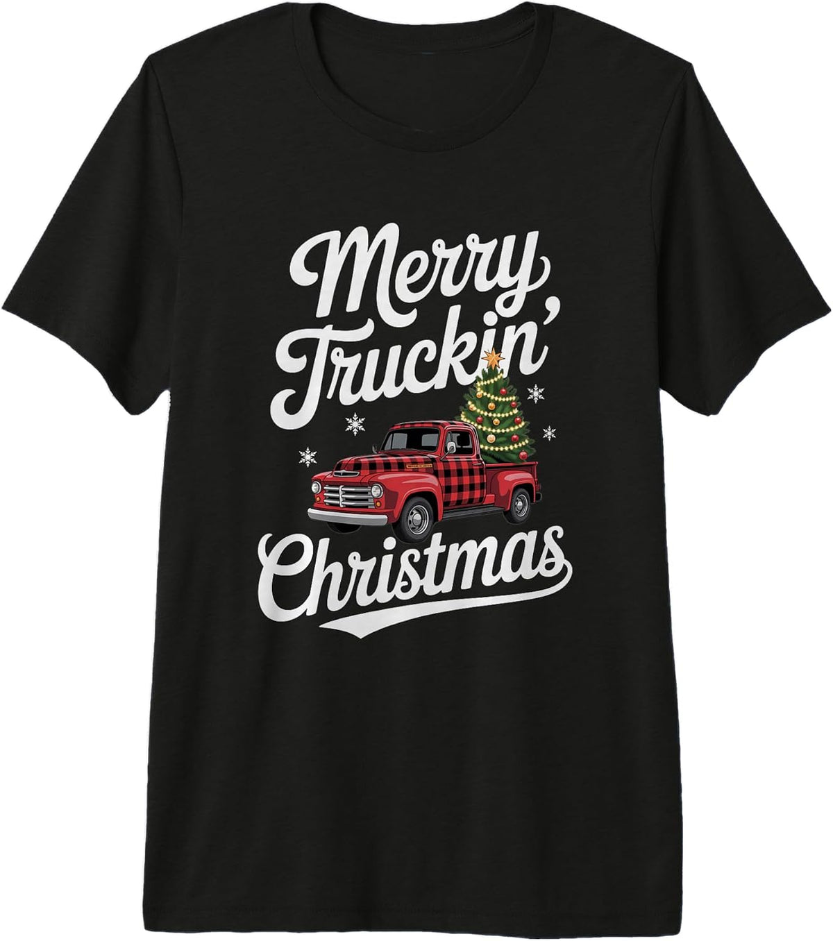 Merry Truckin' Christmas Buffalo Plaid Classic Pick Up Truck Premium Tri-Blend T-Shirt