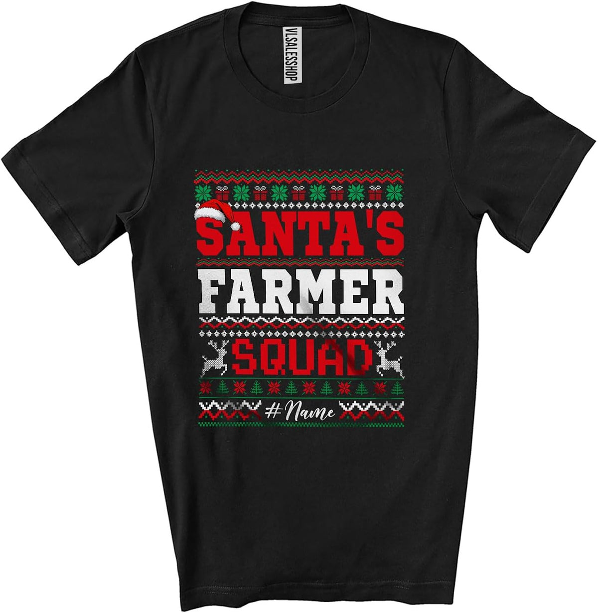 Personalized Custom Name Santa's Farmer Squad; Amazing Christmas Sweater Jobs Unisex T-Shirt Black