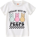 Toddler Boys Girls Easter Shirts Baby Bunny Kids Short Sleeve Tees Chillin’ with My Peeps Tops