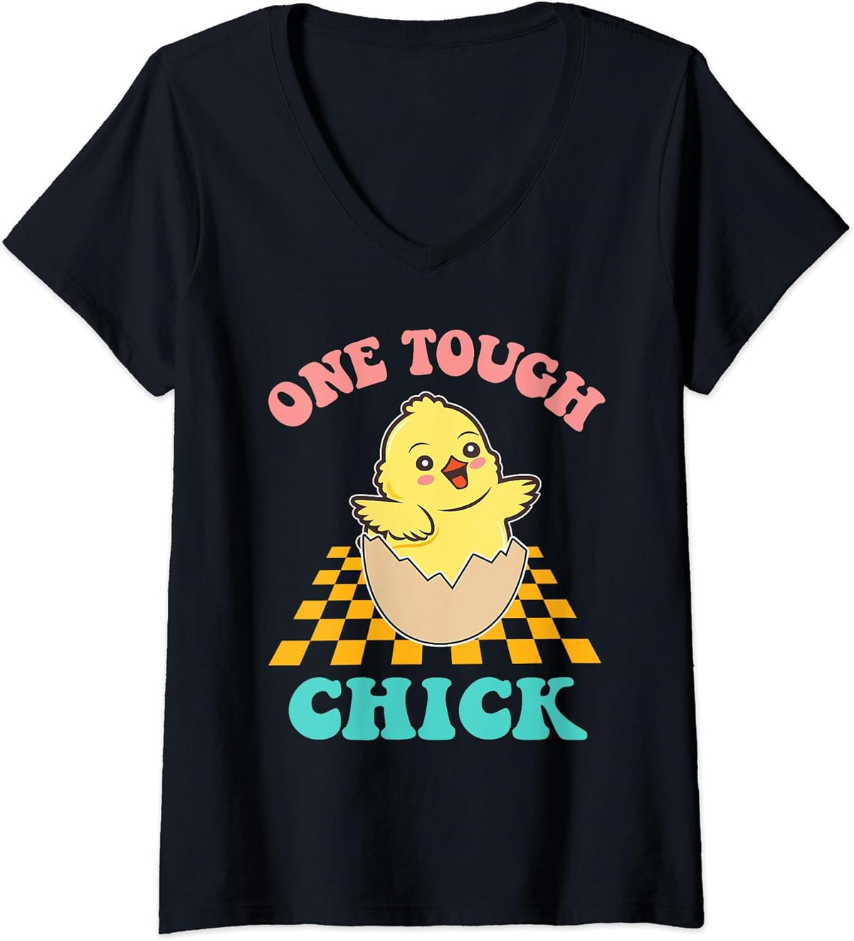 Womens One Tough Chick Retro Easter Bunny Egg Hunting Crew Boho V-Neck Unisex