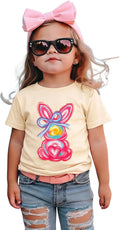 Toddler Girls Easter Bunny Shirt Cute Bow Rabbit Graphic Kids Happy Easter Outfit Casual Short Sleeve Tee Top