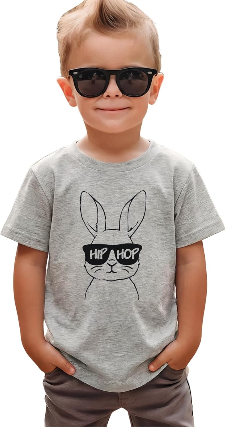 Toddler Boys Easter Shirt Happy Easter Bunny Tshirt Funny Bunny Sunglasses Hip Hop Outfit Kids Short Sleeve Tee Top