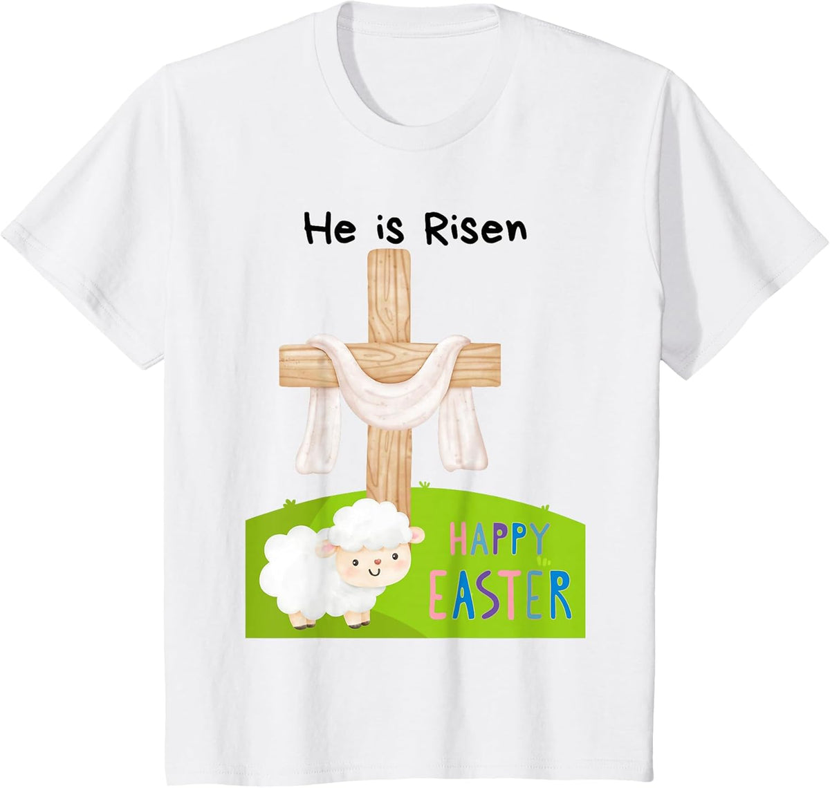 Kids Religious Easter Toddler "He is Risen" Cross and Lamb Unisex