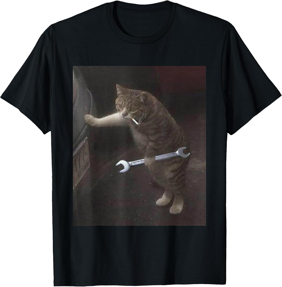 Funny Cat Mechanic Meme with Wrench Sarcastic Humor Dad Men T-Shirt
