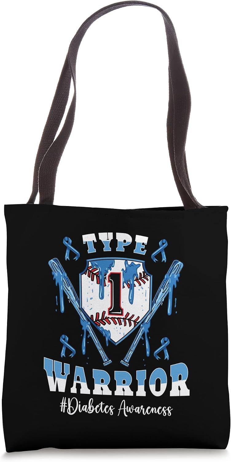 Diabetes Awareness T1D Warrior Baseball Ice Cream Drip Blue Tote Bag