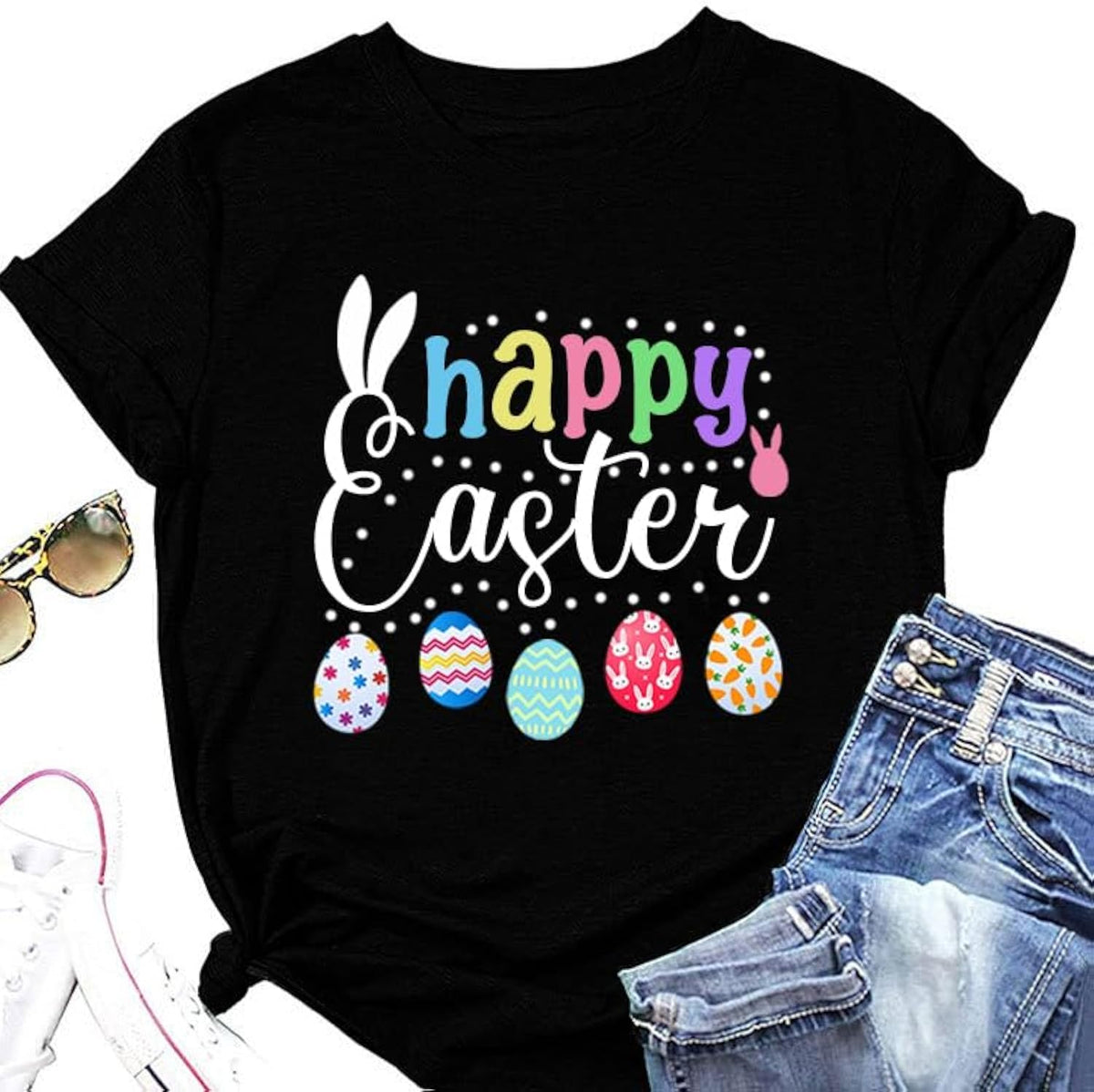 Easter Shirts for Women Happy Easter Bunny Eggs Graphic Tee Funny Christian Jesus Rabbit Top