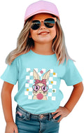 Toddler Girls Easter Shirts Cute Bunny T Shirt Blow Bubbles Rabbit Tops Easter Outfit Short Sleeve Summer Tees Clothes