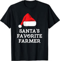 Santa's Favorite Farmer Christmas Hat Funny Xmas T-Shirt