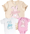 Mommy and Me Bunny Matching Easter Shirts Mama Mini Matching Outfit for Boy and Girl Spring Family Shirts Baby First Easter
