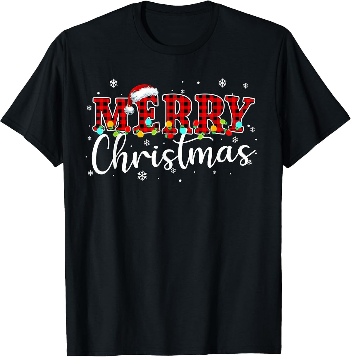 Merry Christmas Buffalo Plaid Red Santa Family Xmas Pajamas T-Shirt