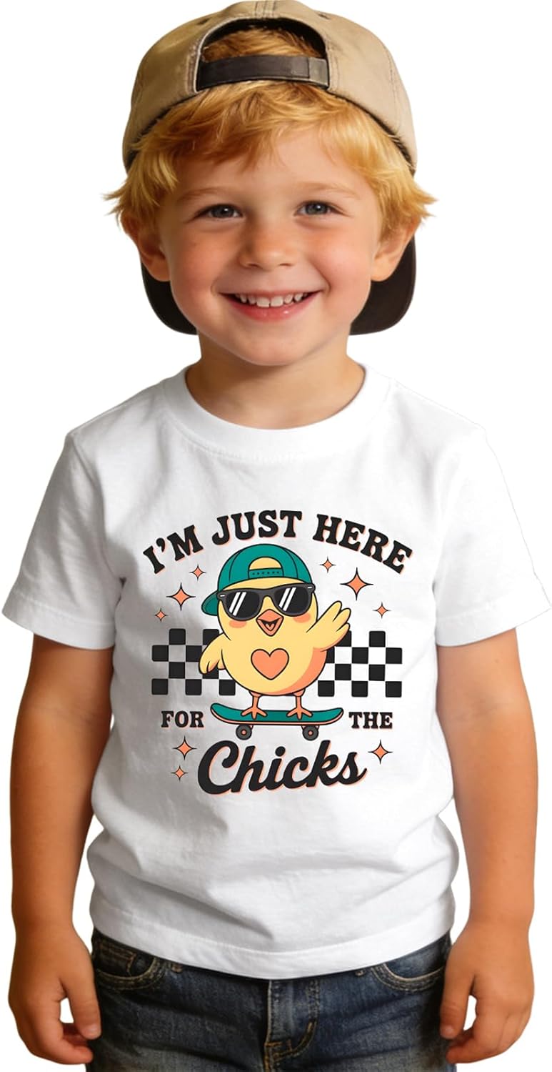 Toddler Boys Easter s Baby I'm Just Here for The Chicks Shirts Summer Tees Egg Hunt Outfit Short Sleeve Tops