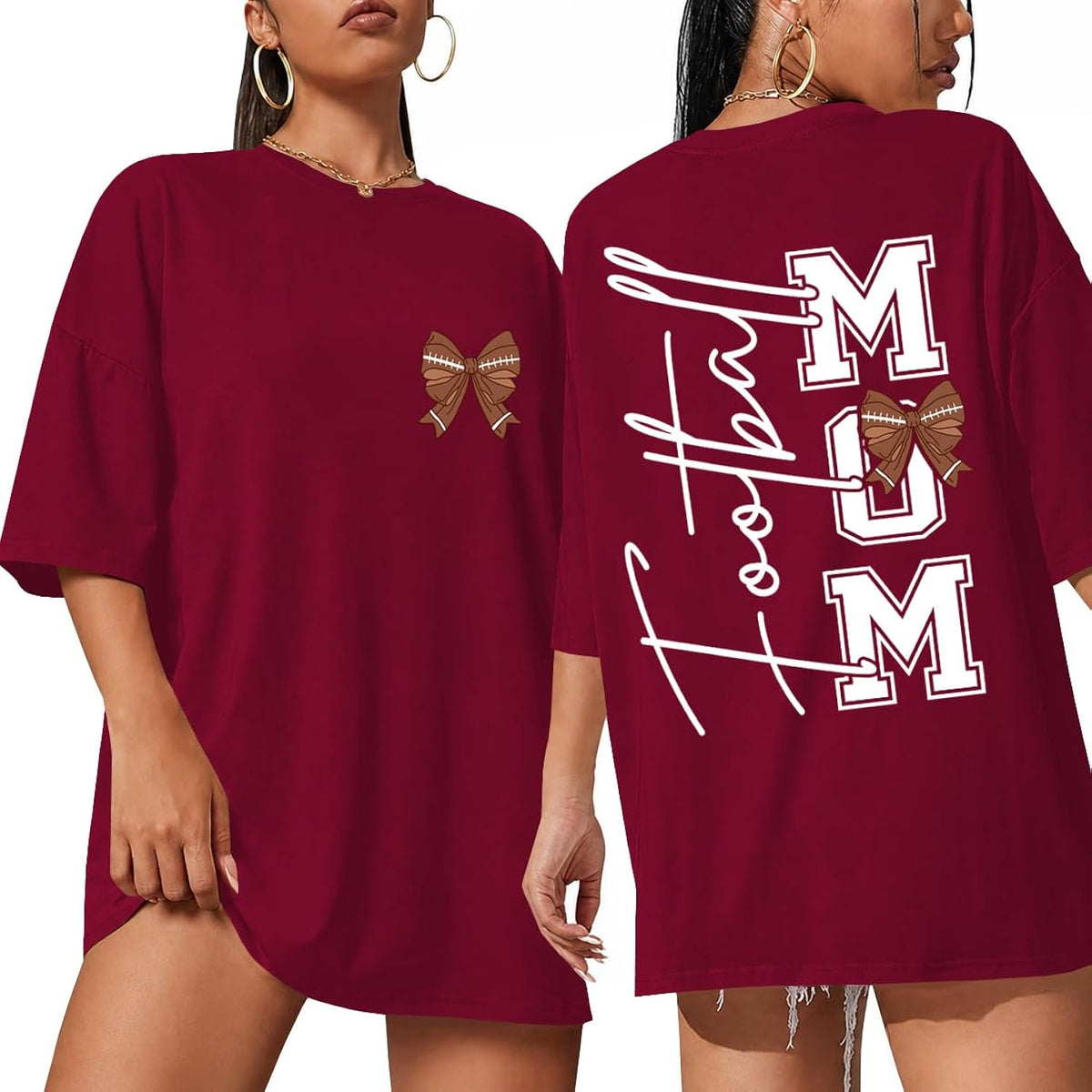 Football Mom Shirt Women Coquette Bow Football Game Day T-Shirt