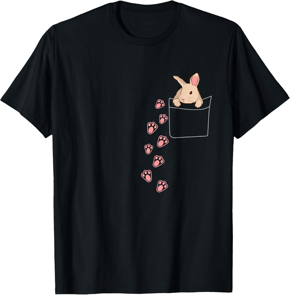 Easter Cute Bunny in Shirt Pocket Tee Rabbit Footprints Unisex