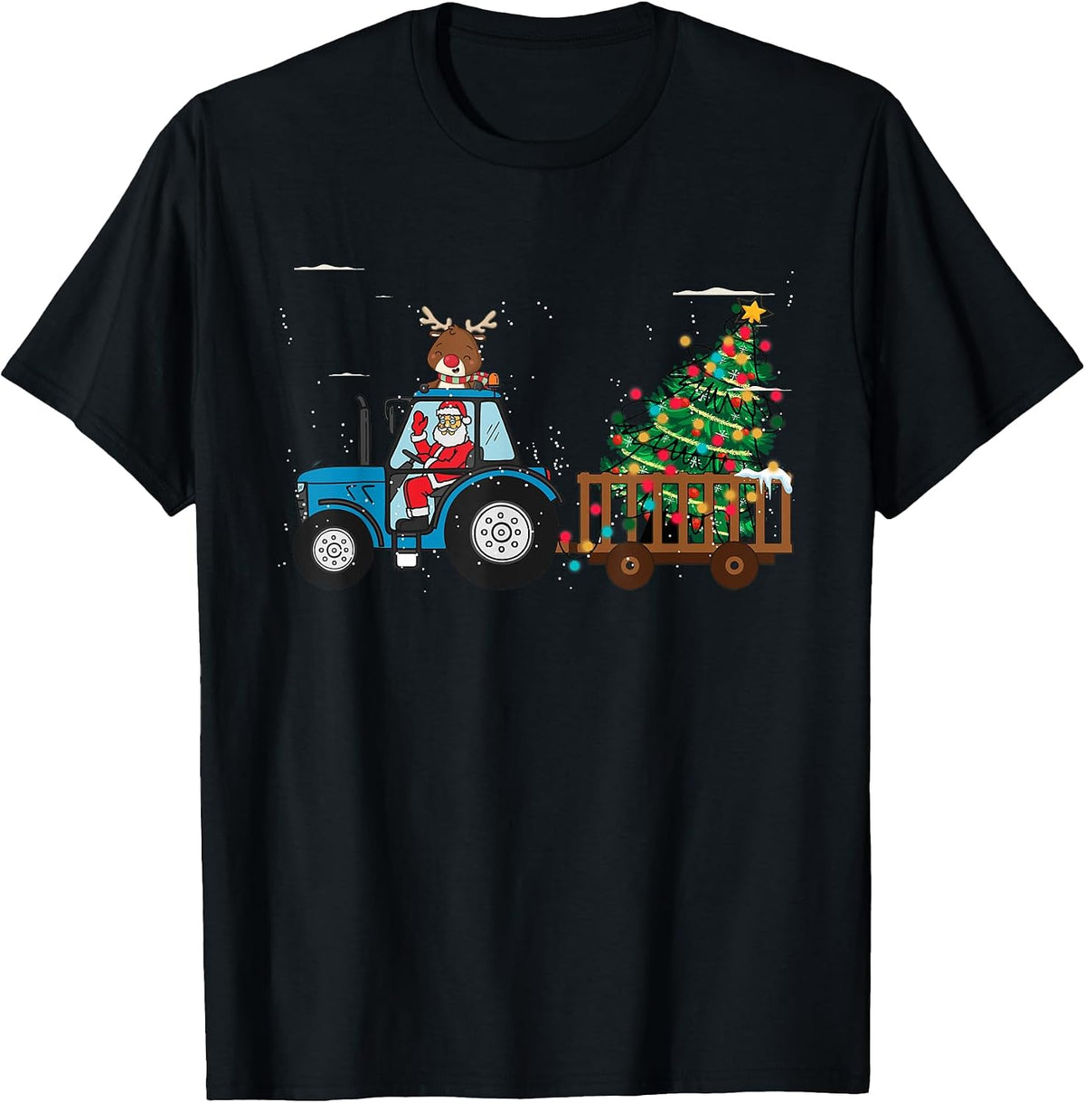 Christmas Farm Tractor Xmas Tree Santa Hat Farmer
