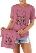 Mommy and Me Easter Shirt Women Toddler Girl Bunny Leopard Glasses Matching Outfit Rabbit Short Sleeve Tops