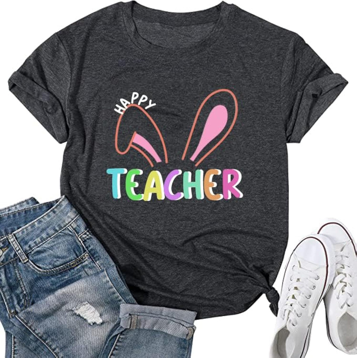 Easter Teacher Shirts for Women Teaching My Favorite Bunnies Tshirt Chilling with My Students Rabbit Graphic Tee