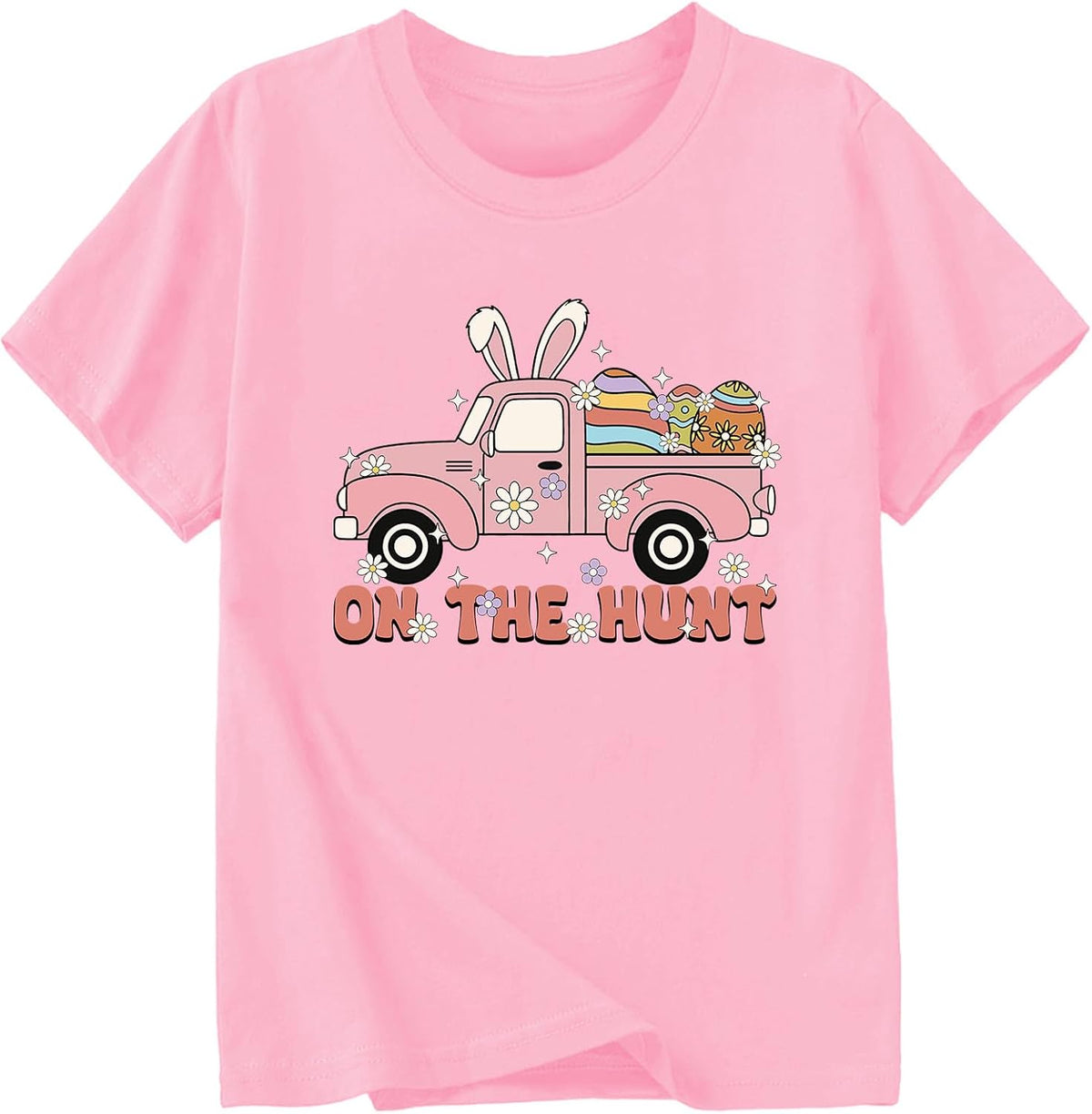 Girl Easter Shirts Bunny Egg Graphic Cotton Short Sleeve Tees 3-13 Years Unisex