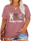 Plus Size Happy Easter Graphic Spring Shirt Cute Letter Printed Blouse Tees Women Casual Short Sleeve Tops