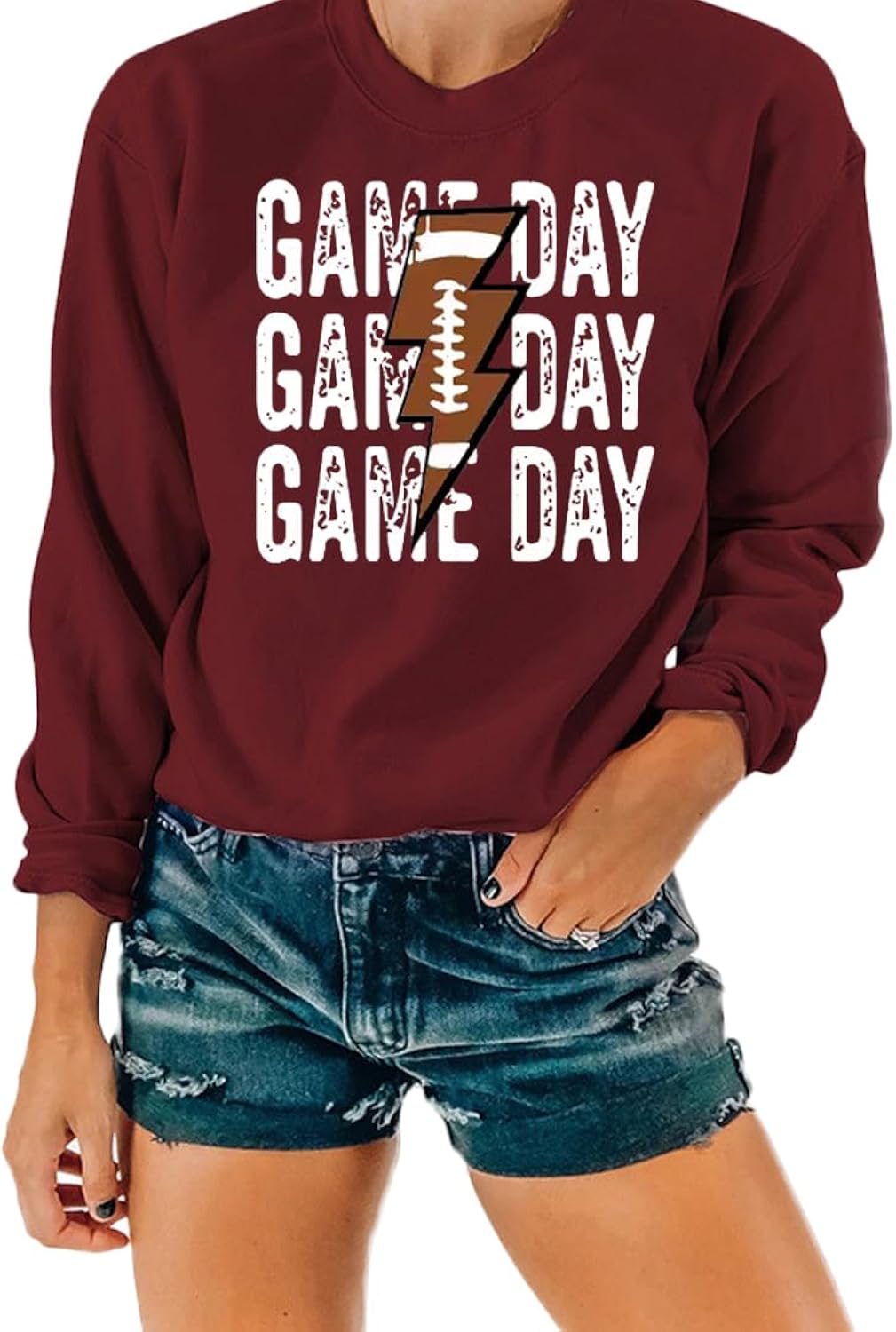 Women Football Game Day Sweatshirts Crewneck Graphic Pullover Sweatshirt