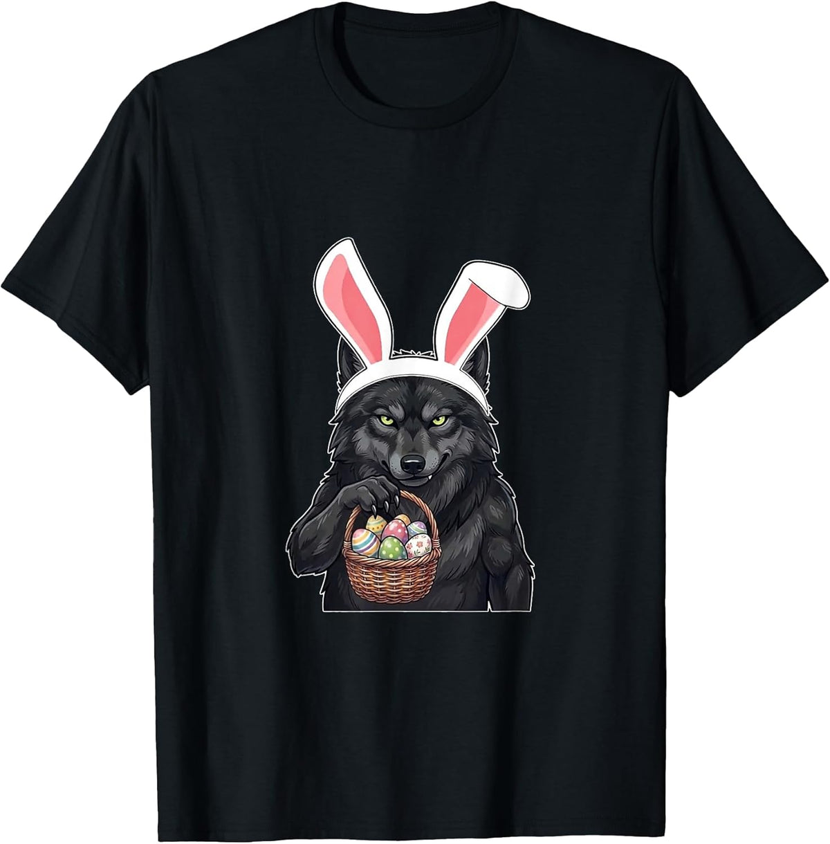 Wolf Bunny Ears Easter Eggs Basket Cute Easter Unisex