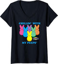 Womens Peeps Easter Chillin' With My Peeps Sweet Squad V-Neck Unisex