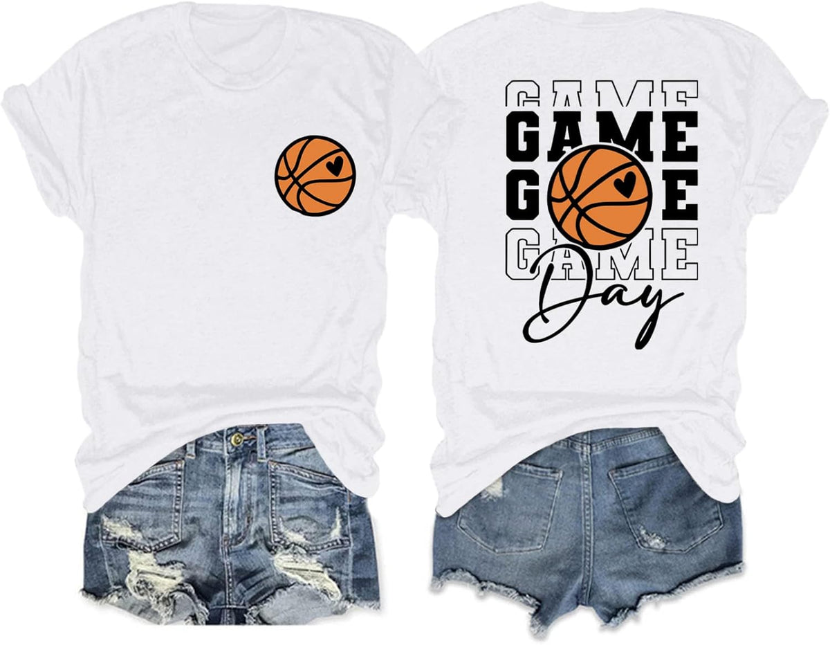 Basketball Mom Shirts for Women Game Day Shirt Funny Print Tshirts Vintage Graphic Tees Casual Summer Tops Lover Gift