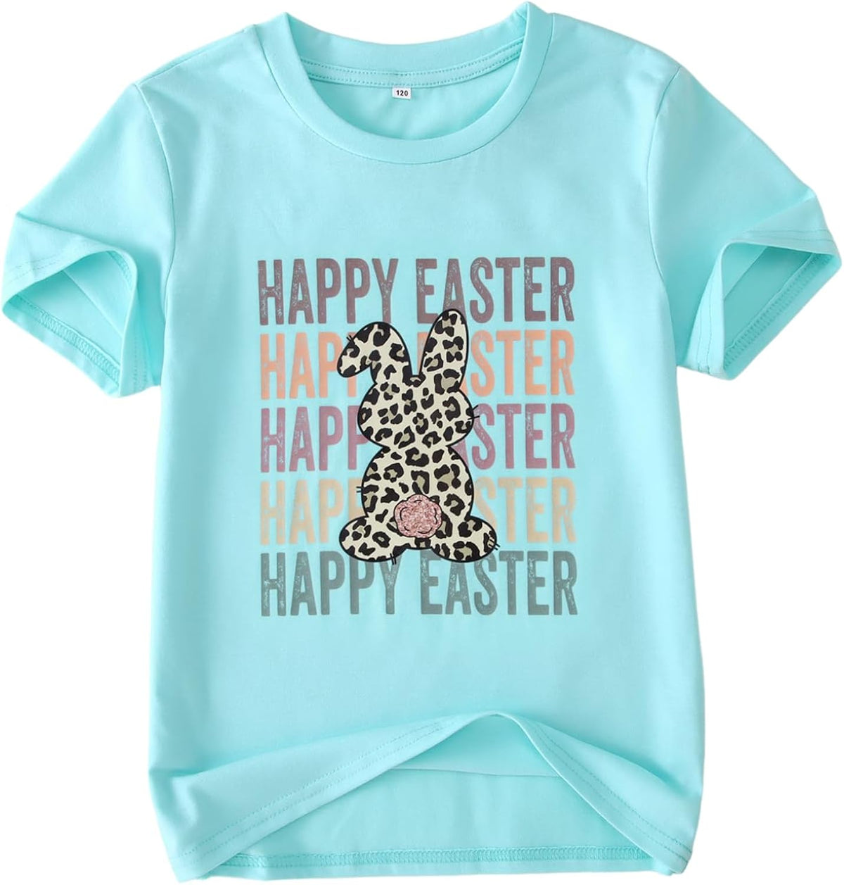 Kid Girls Easter Shirts Happy Easter Funny Leopard Bunny Outfit Short Sleeve Tees Tops Holiday Clothes 7-12Y