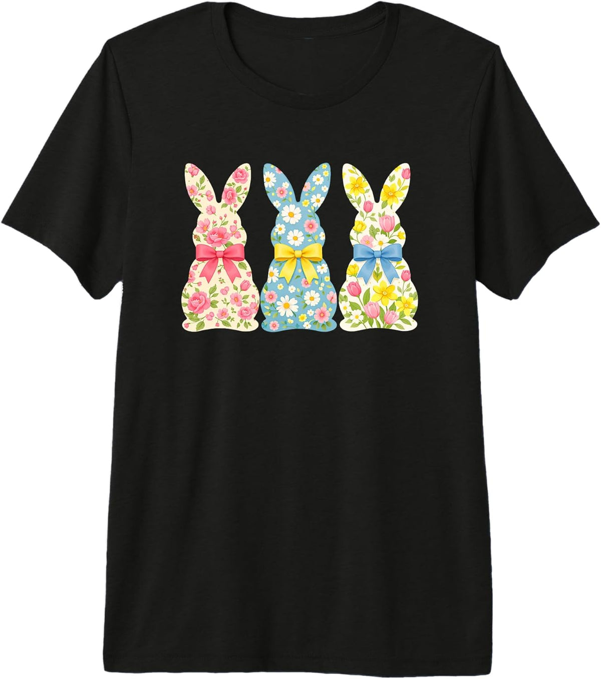 Floral Easter Bunny Trio Pastel Bows Spring Wildflowers Premium Tri-Blend Unisex