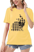 Women Easter Shirts Cute Bunny Graphic Tees Novelty Bowknot Rabbit Print Casual Short Sleeve Christian Top